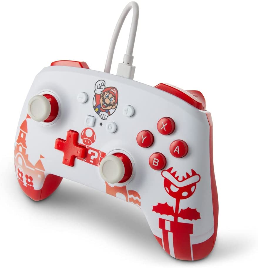 Mando con Cable Mejorado Power A Mario White Switch