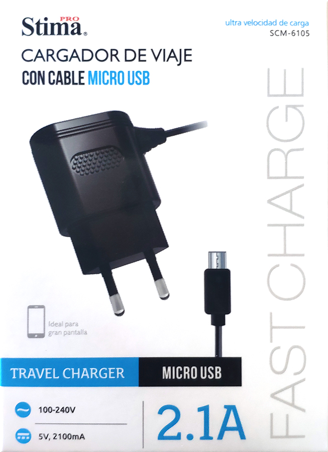 Cargador de Viaje Micro USB 2.1A Negro
