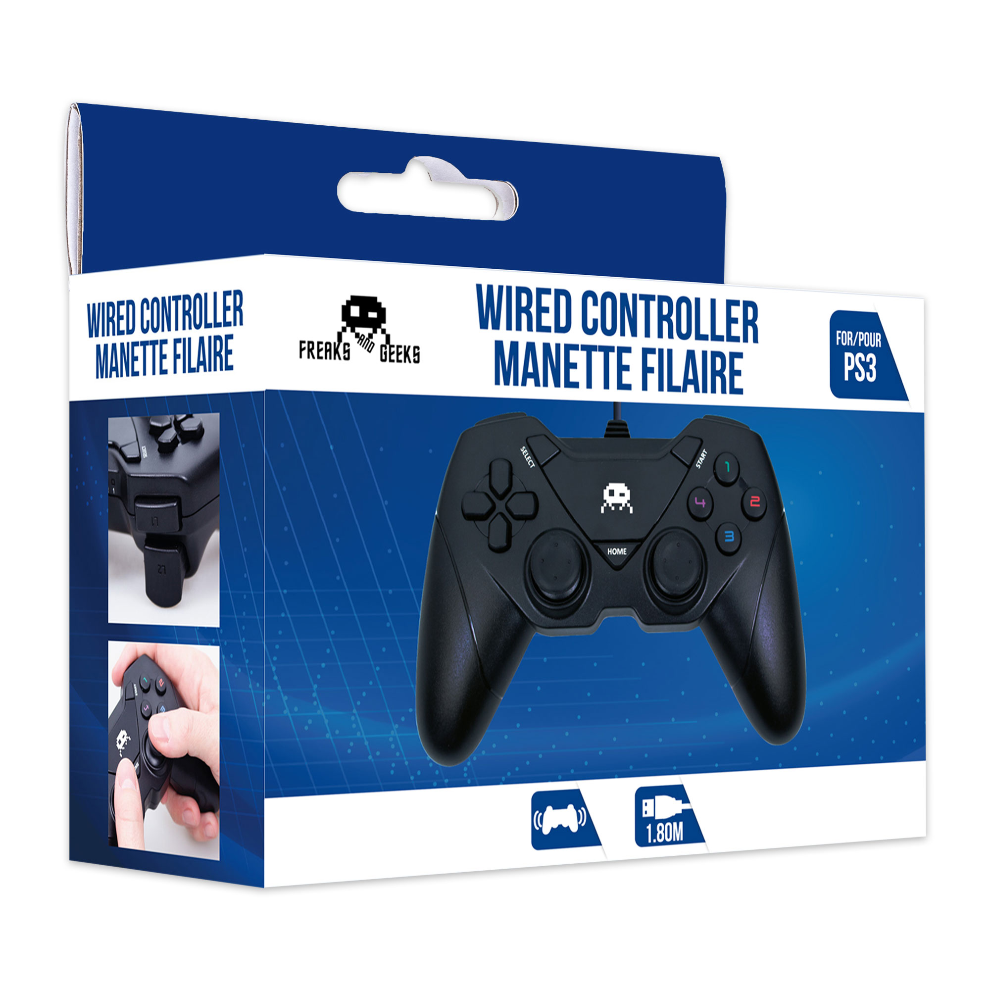 Mando con Cable Freaks and Geeks Negro PS3