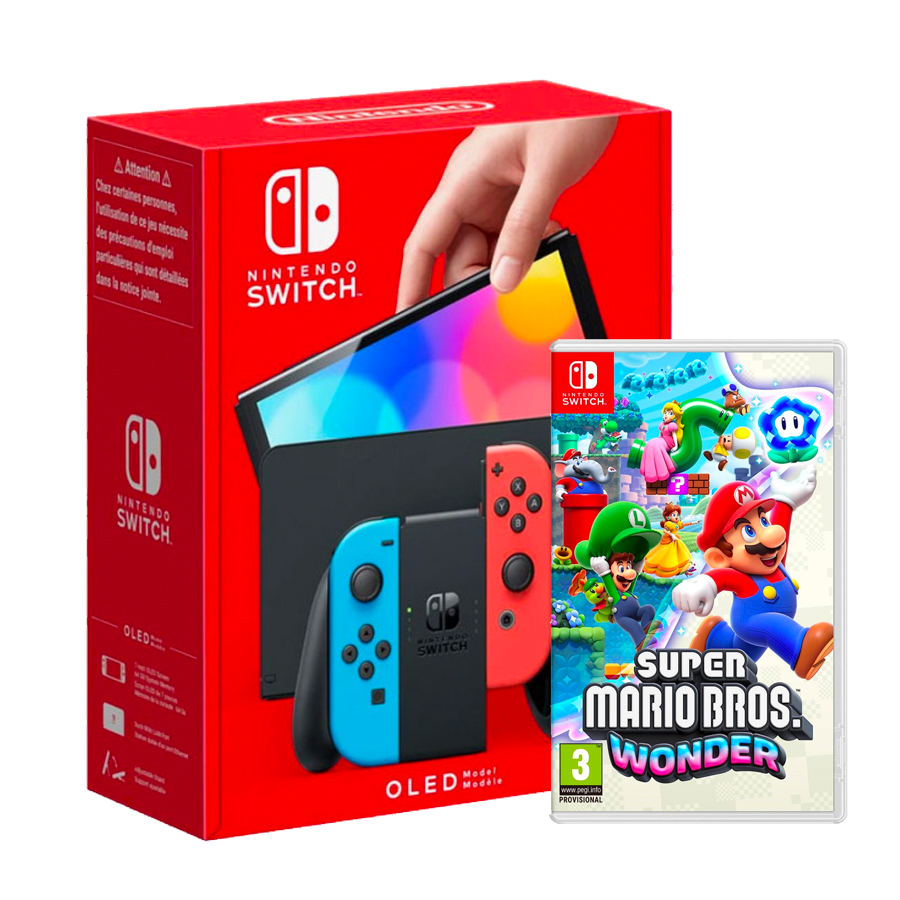 Nintendo Switch Modelo OLED Azul Neon/Rojo Neon + Mario Wonder