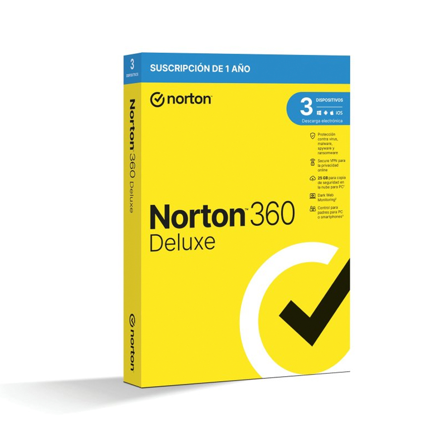 Reacondicionado: Antivirus Norton 360 Deluxe Español 25GB 1 Usuario 3 Dispositivos 1 Año