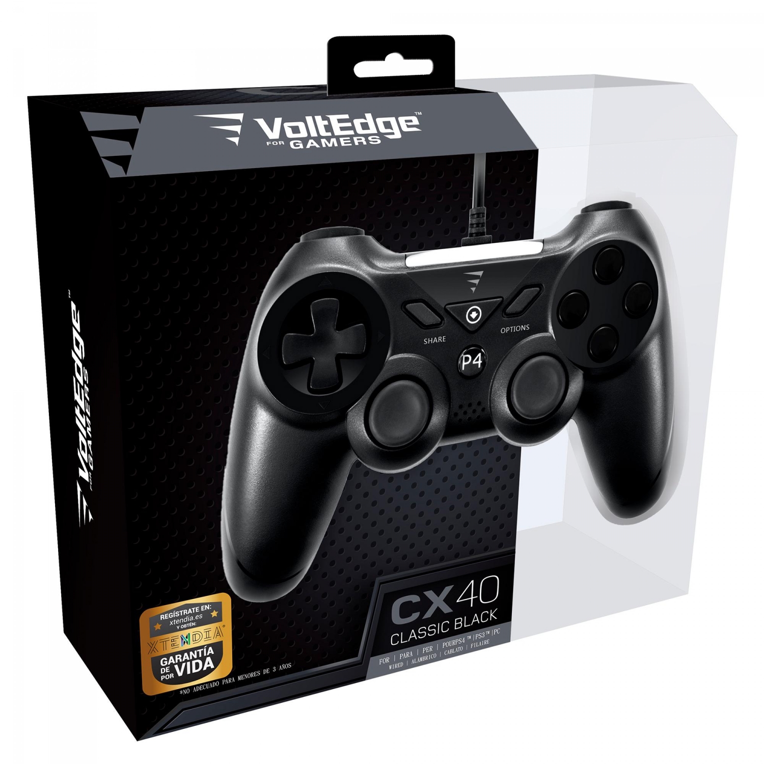 Mando con Cable Voltedge CX40 Negro PS4/PS3/PC