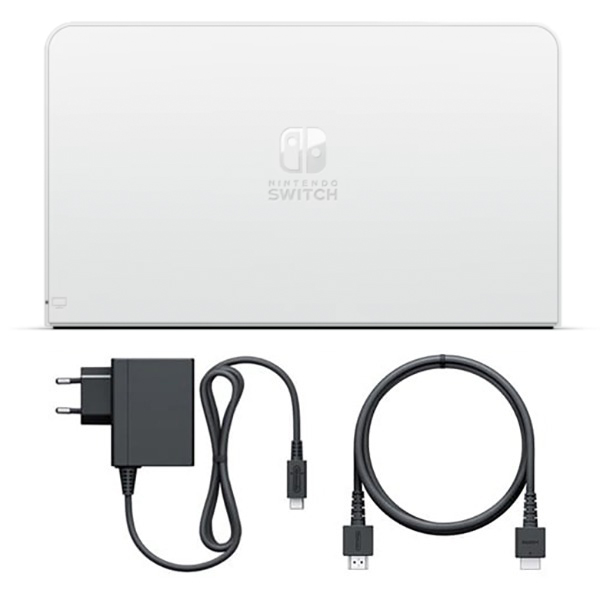 Soporte Dock OLED Blanco Nintendo Set Adaptador de Corriente y Cable HDMI Switch