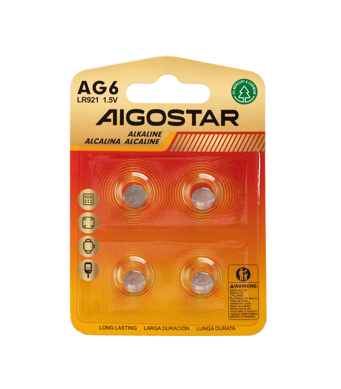 Pila de Boton AG6 LR921 de 1,5V 4 Unidades Aigostar