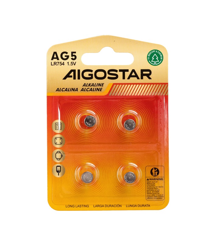 Pila de Boton AG5 LR754 de 1,5V 4 Unidades Aigostar