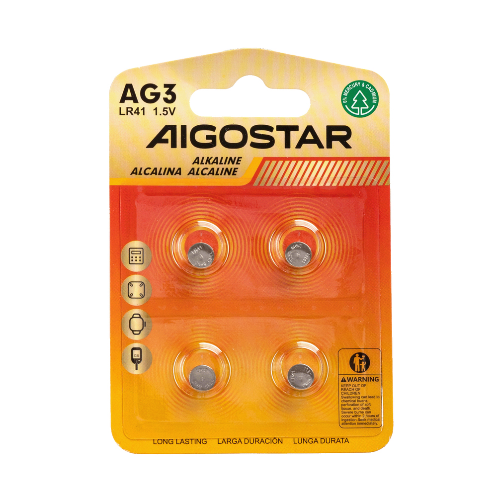 Pila de Boton AG3 LR41 de 1,5V 4 Unidades Aigostar