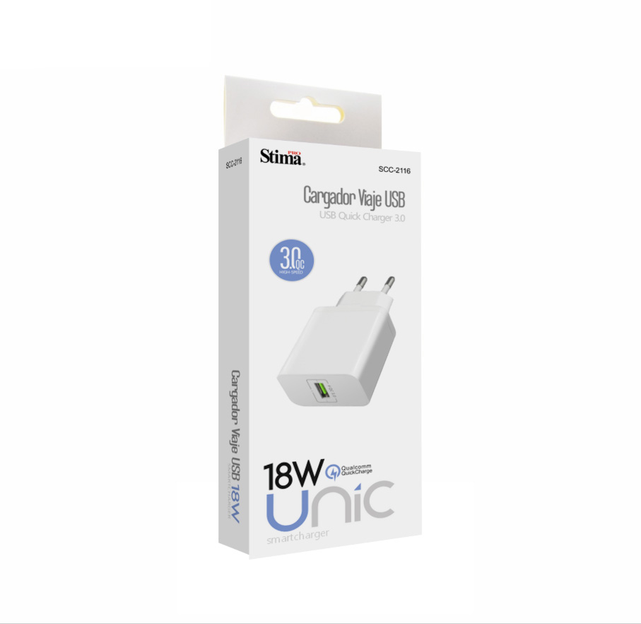 Cargador Viaje Carga Rapida QC 3.0 USB-A 18W Stima Pro