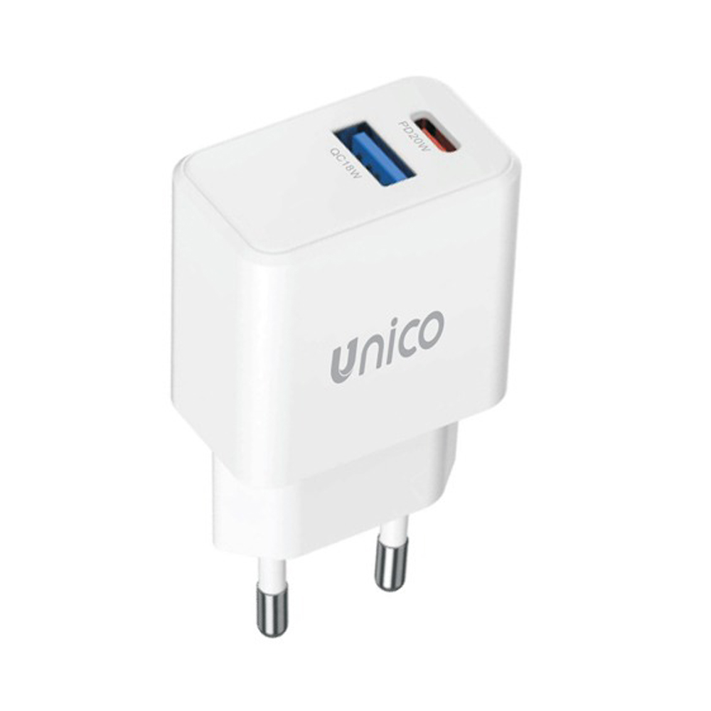Cargador Dual USB y Tipo-C Carga Rapida HC2343 Unico 20W Blanco