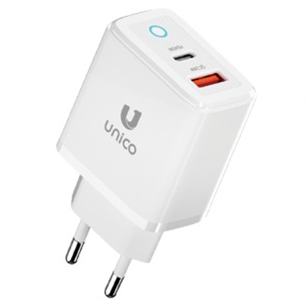 Cargador Dual HC1694 USB y Tipo-C PD3.0 45W Carga Rapida Blanco