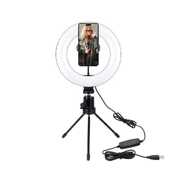 Tripode con Aro de Luz 8 Pulgadas BR1485 Unico Negro