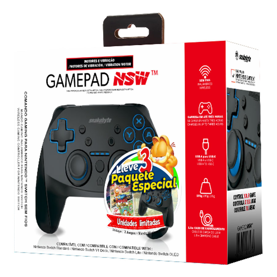 Mando Inalambrico Snakebye + Gardfield Kart Furious Racing y Garfield Lasagna Party CODE Switch