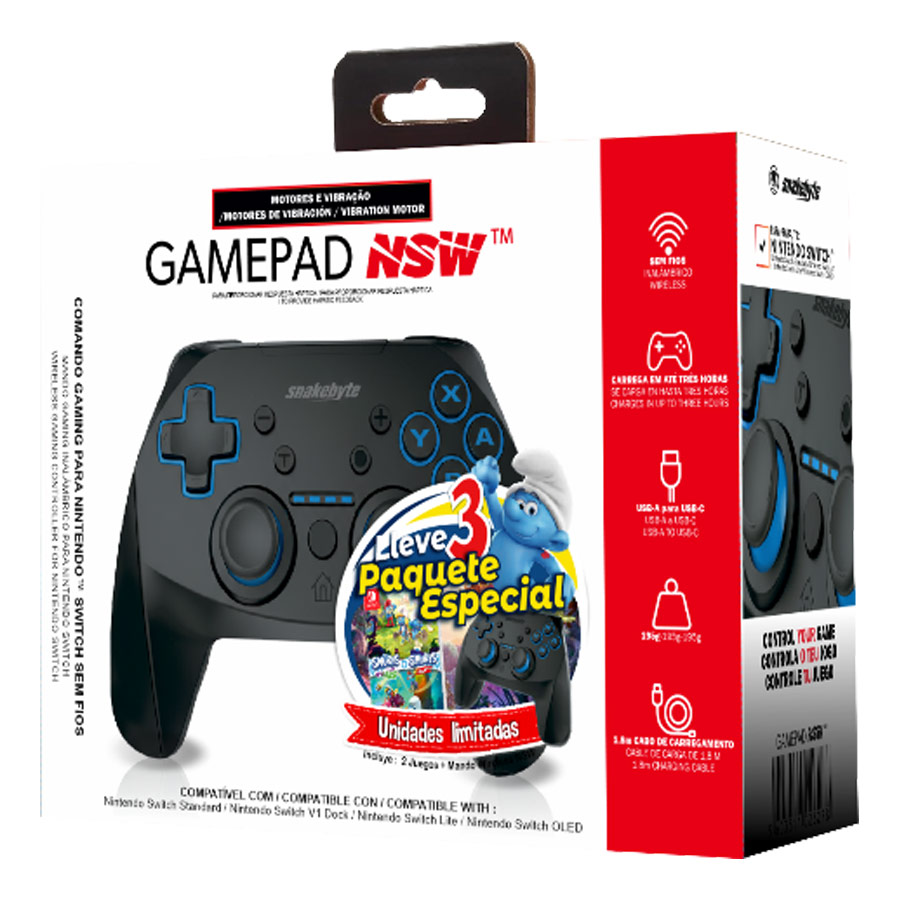 Mando Inalambrico Snakebye + Pitufos Villahoja y Pitufos Kart CODE Switch