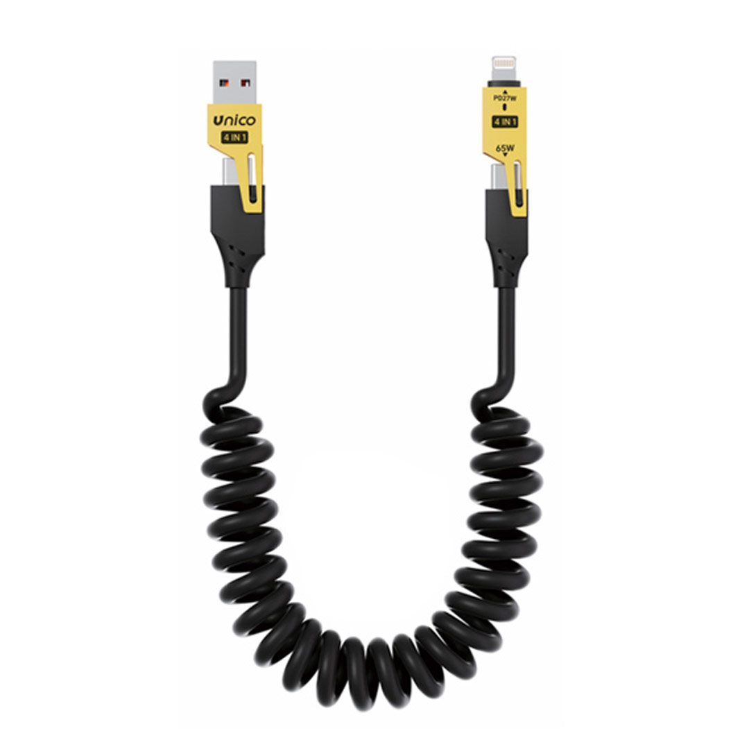 Cable 4 en 1 USB a USB-C y USB-C a Lightning 65W Carga Rapida CB2698 Unico 1.5m Amarillo y Negro