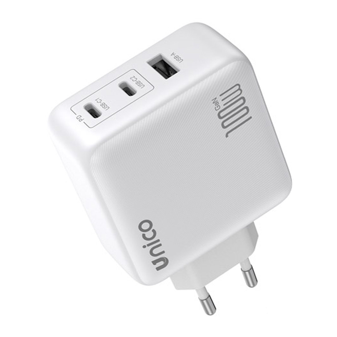 Cargador Triple USB y 2 USB-C PD100W GAN TUV Carga Rapida HC6135 Unico Blanco