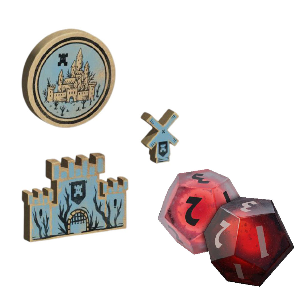 Juego de Mesa Vampire Lords Tokens de Madera y Dados de Resina