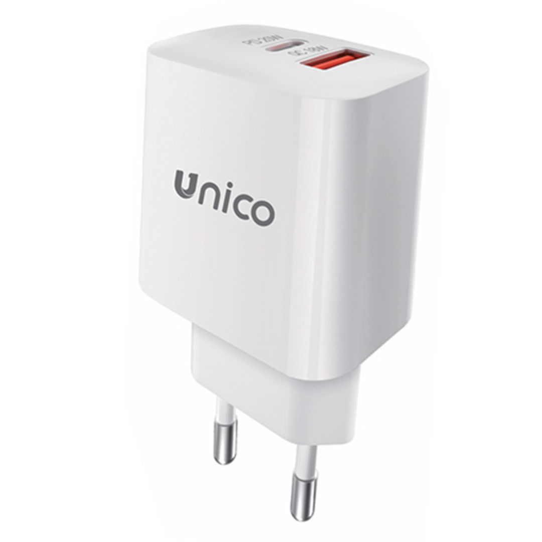 Cargador Dual USB y Tipo-C Carga Rapida HC6320 Unico 20W Blanco
