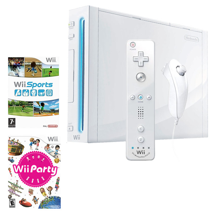 Pack: Wii + Wii Remote & Nunchuk + Wii Sports + Wii Party